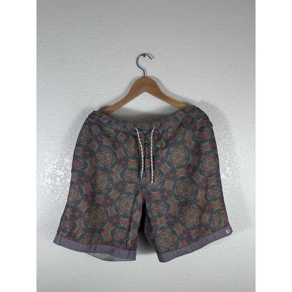 Quiksilver Psychedelic Print Board Shorts Swim Trunks Mens Gray Green Red